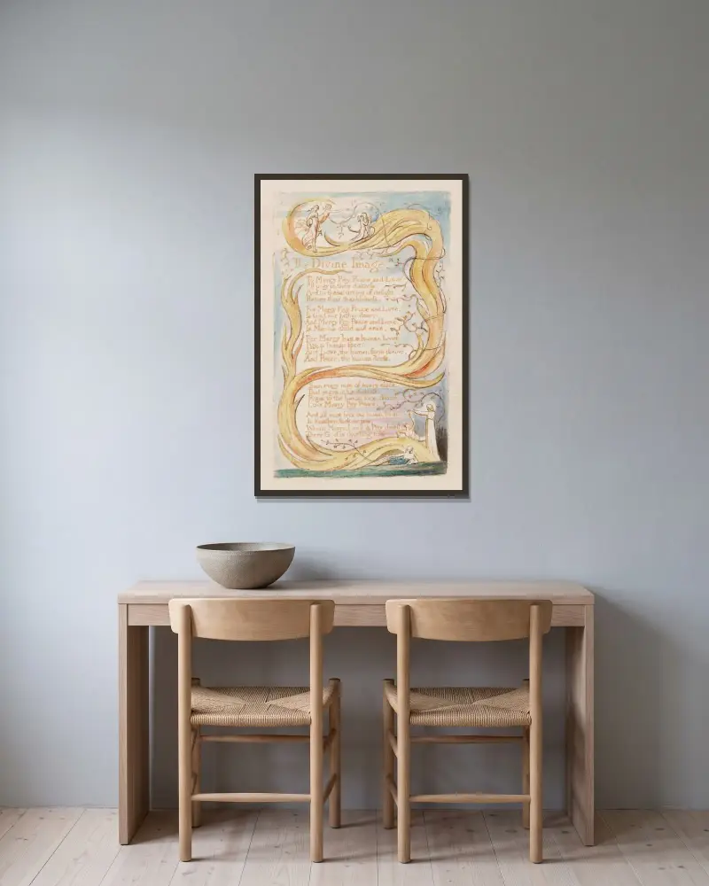 Pl. 9 – Das göttliche Bild von William Blake gerahmt an einer Wand