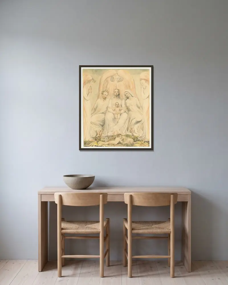 Die Heilige Familie (Christus im Schoß der Wahrheit), 1805 – Nr. 1 von William Blake gerahmt an einer Wand