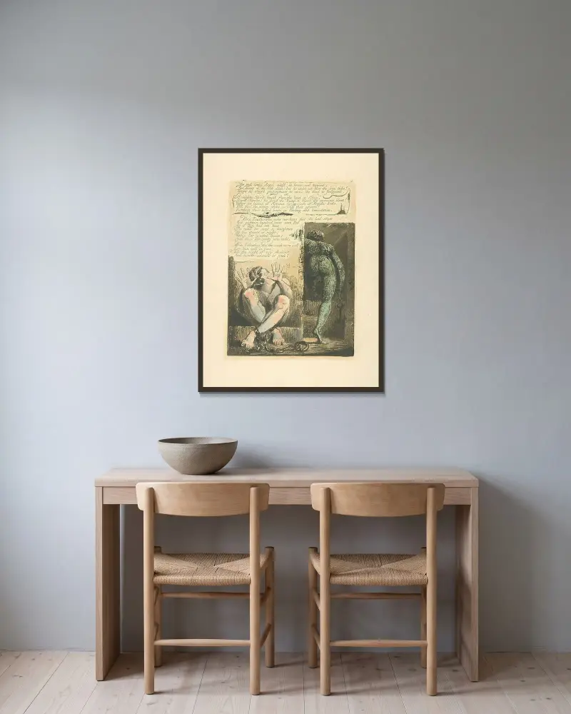 Der Engel mit roten Gliedern…, 1794 – Nr. 1 von William Blake gerahmt an einer Wand