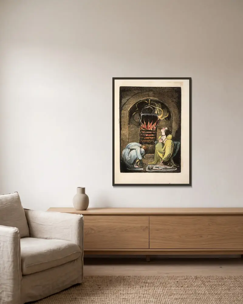 Zwei trauernde Frauen von William Blake gerahmt an einer Wand