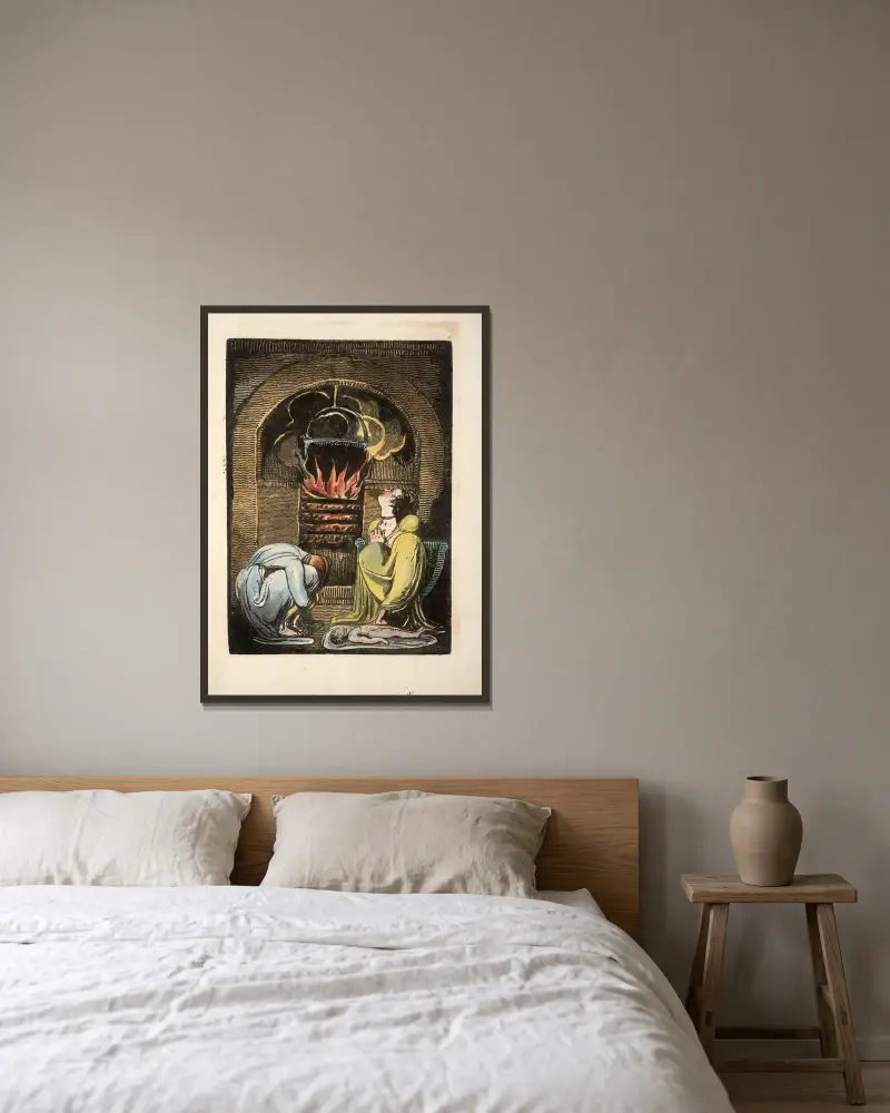 Zwei trauernde Frauen von William Blake gerahmt an einer Wand