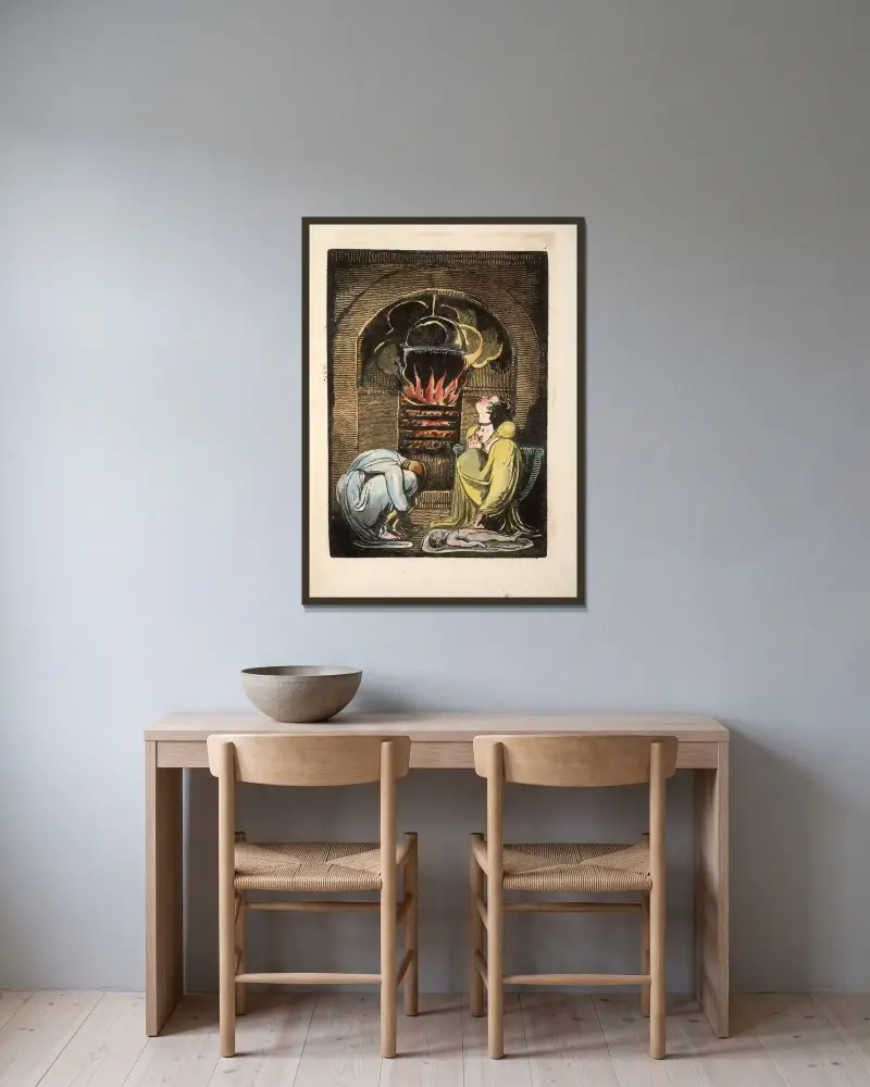 Zwei trauernde Frauen von William Blake gerahmt an einer Wand