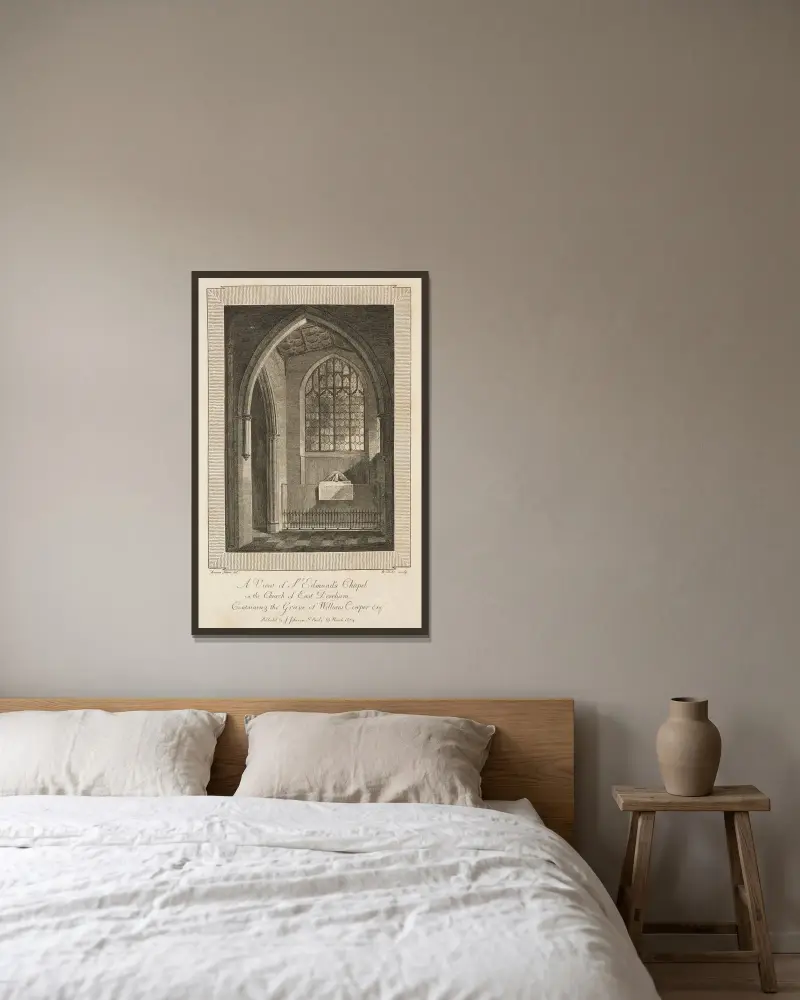 View of St. Edmund’s Chapel in the Church of East Dereham, containing the Grave of William Cowper Esquire av William Blake inramad på en vägg