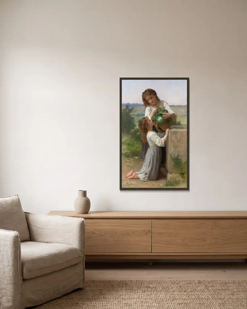 Vid källan av William Bouguereau inramad på en vägg