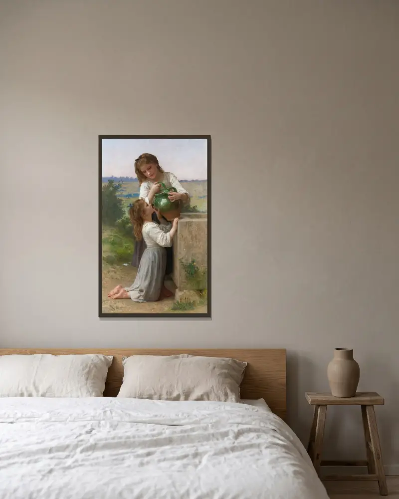 Vid källan av William Bouguereau inramad på en vägg