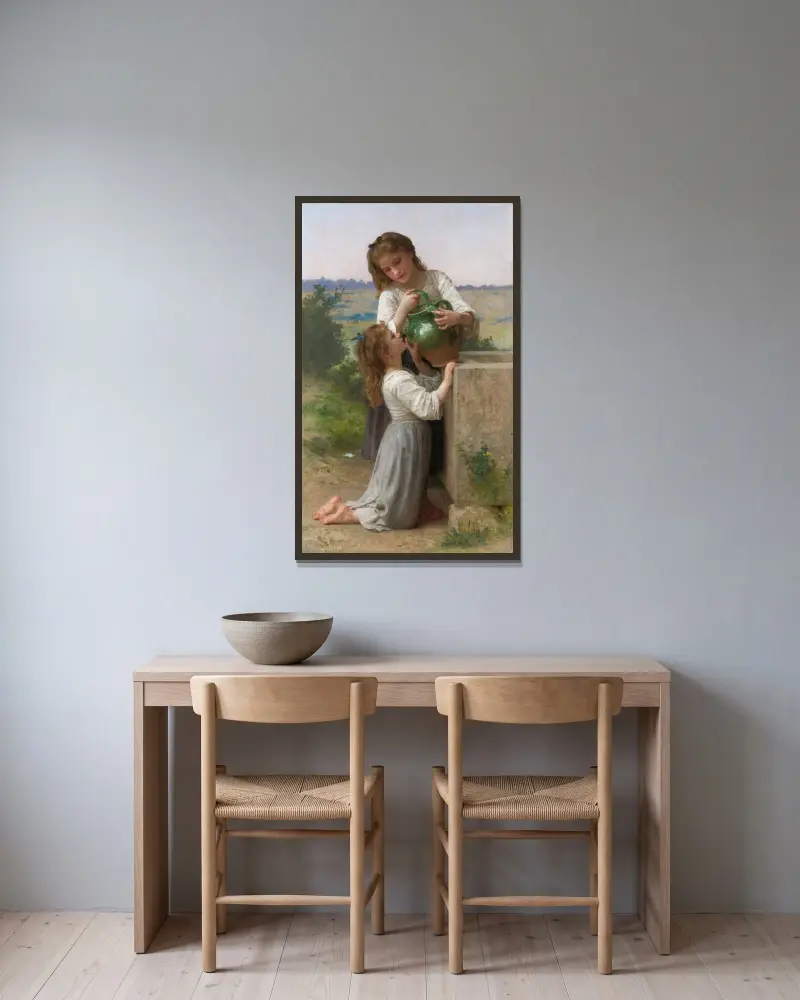 Vid källan av William Bouguereau inramad på en vägg