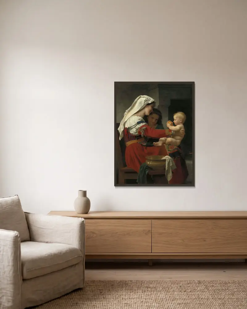 Moderlig beundran – badet av William Bouguereau inramad på en vägg