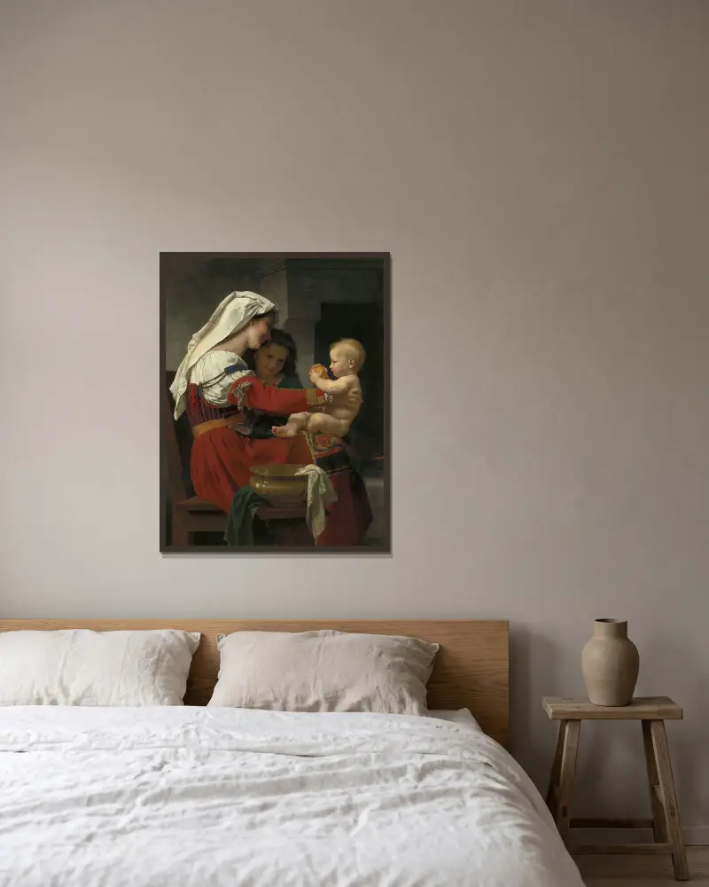Moderlig beundran – badet av William Bouguereau inramad på en vägg