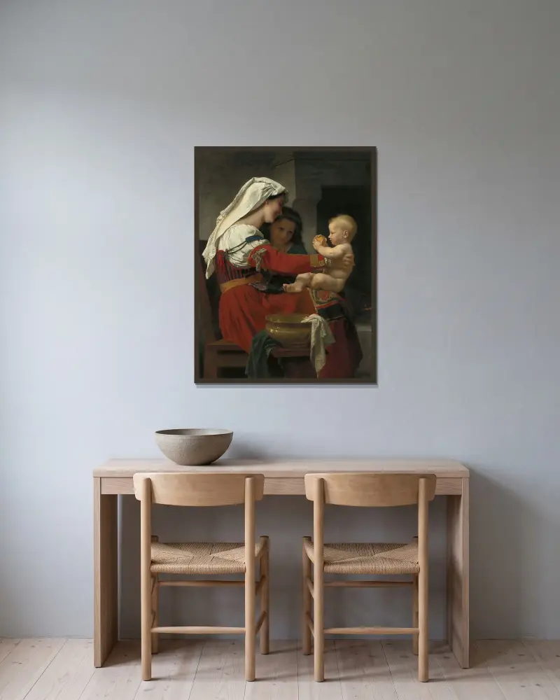 Moderlig beundran – badet av William Bouguereau inramad på en vägg