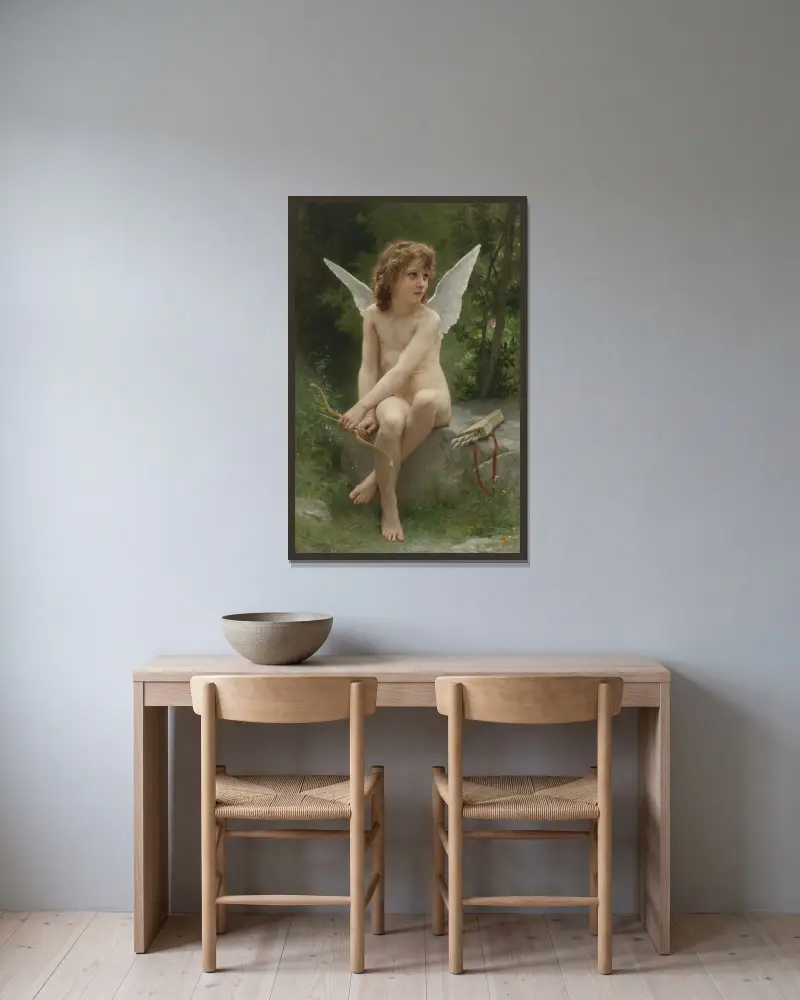 Kärleken på vakt av William Bouguereau inramad på en vägg