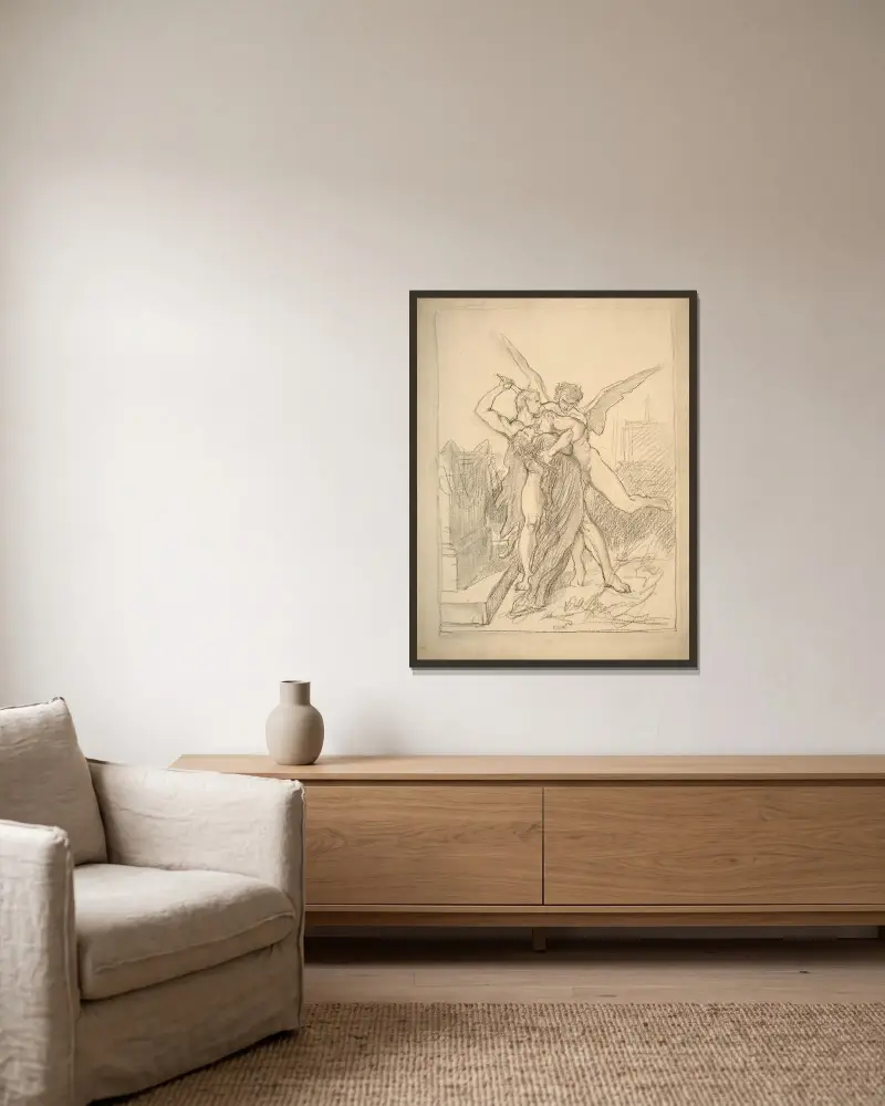 Antique scene von William Bouguereau gerahmt an einer Wand