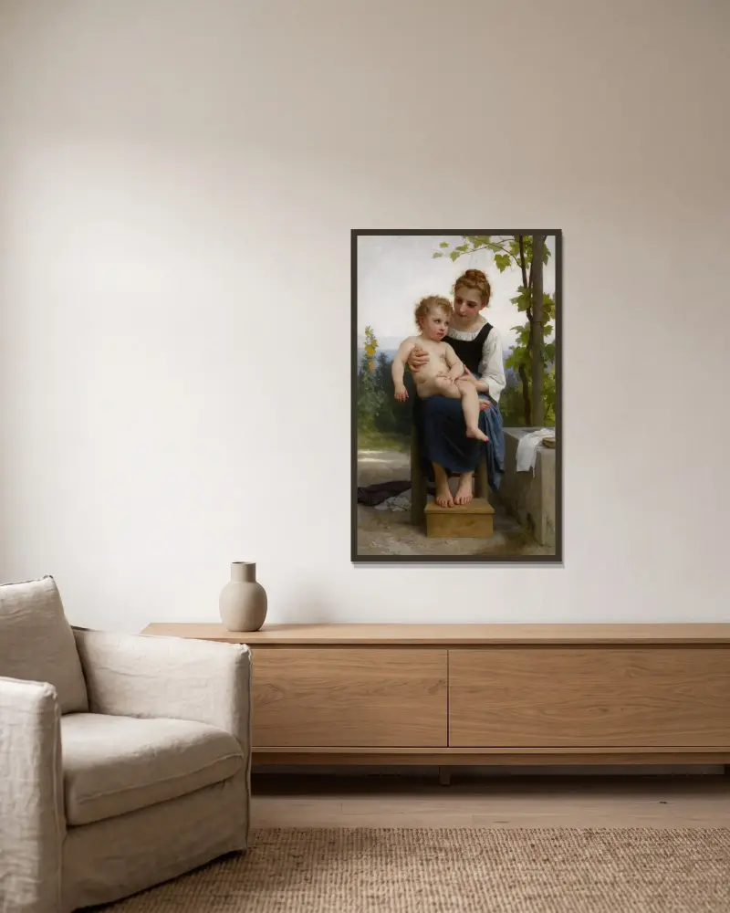 Före badet av William Bouguereau inramad på en vägg