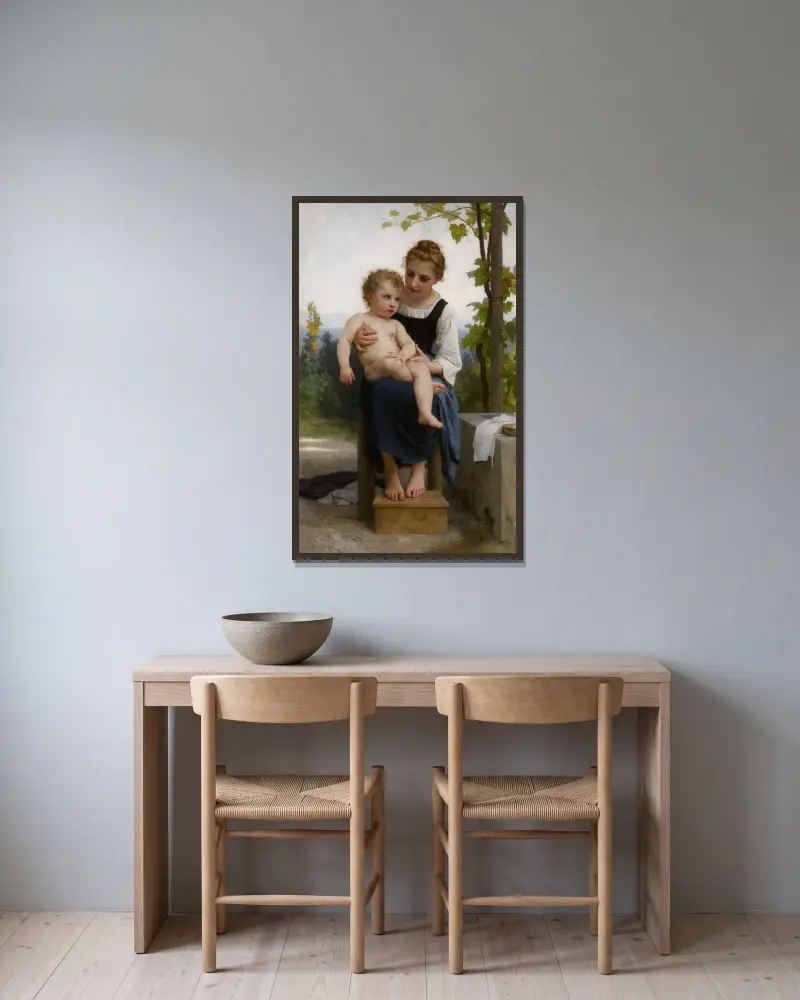 Före badet av William Bouguereau inramad på en vägg