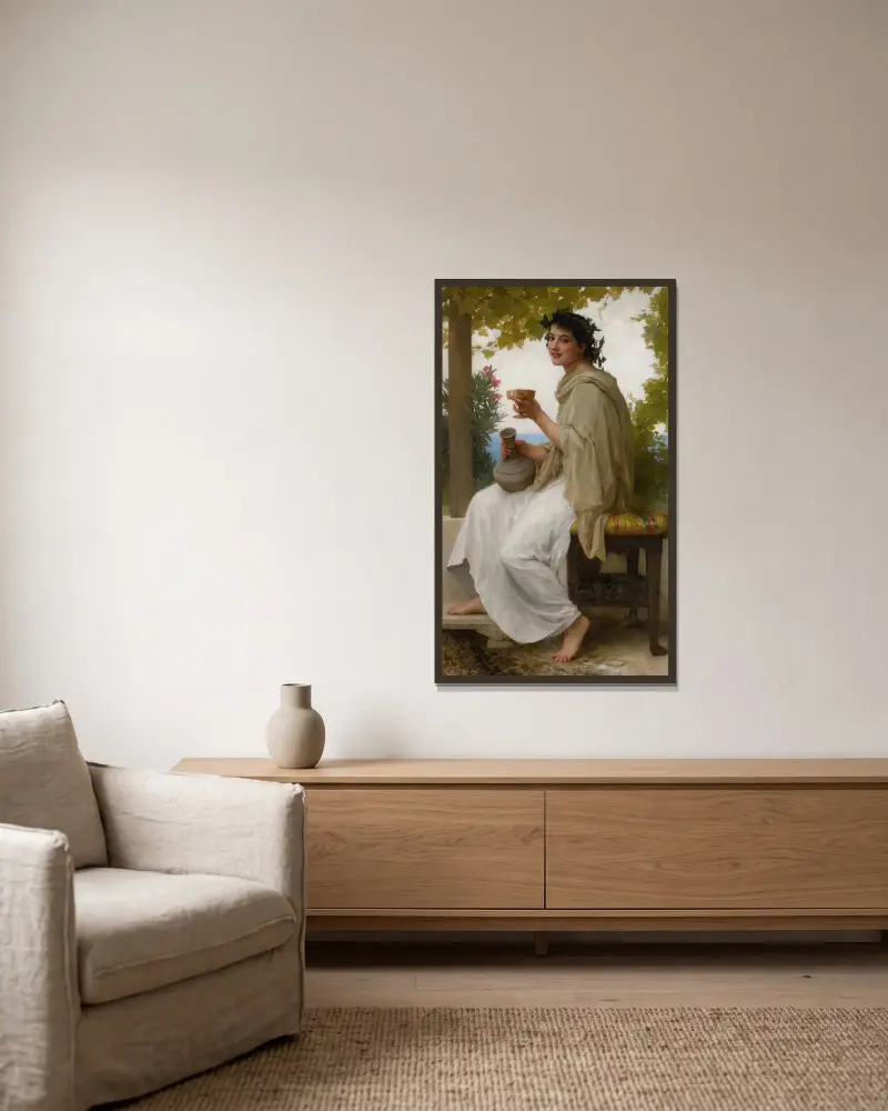 Backant av William Bouguereau inramad på en vägg