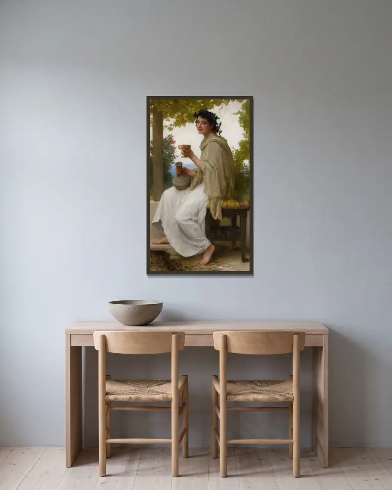 Backant av William Bouguereau inramad på en vägg