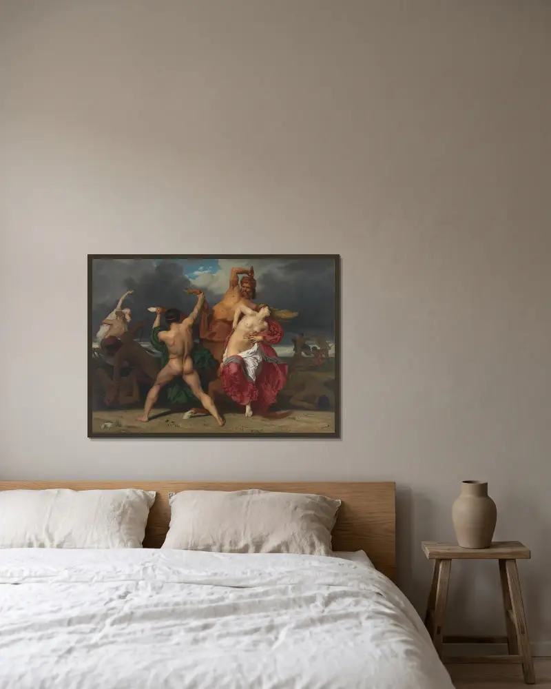 Kentaurernas strid med lapitherna av William Bouguereau inramad på en vägg