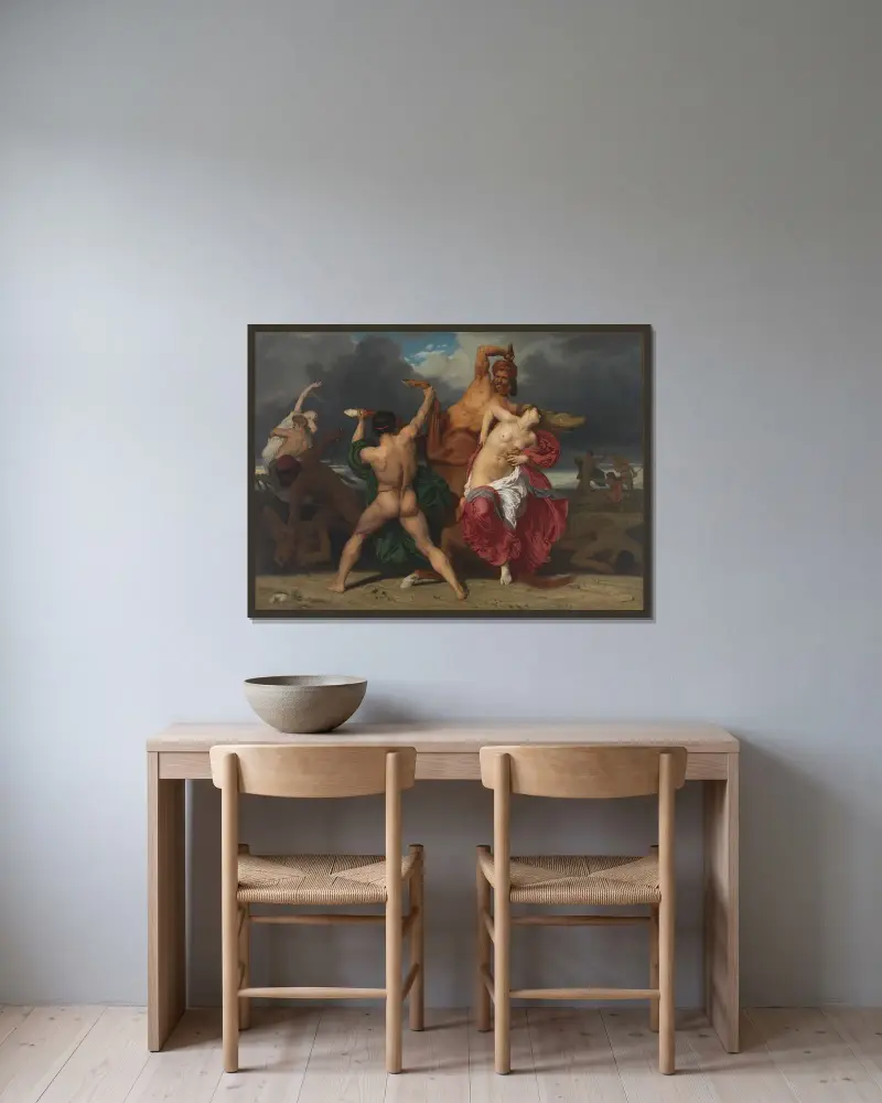 Kentaurernas strid med lapitherna av William Bouguereau inramad på en vägg