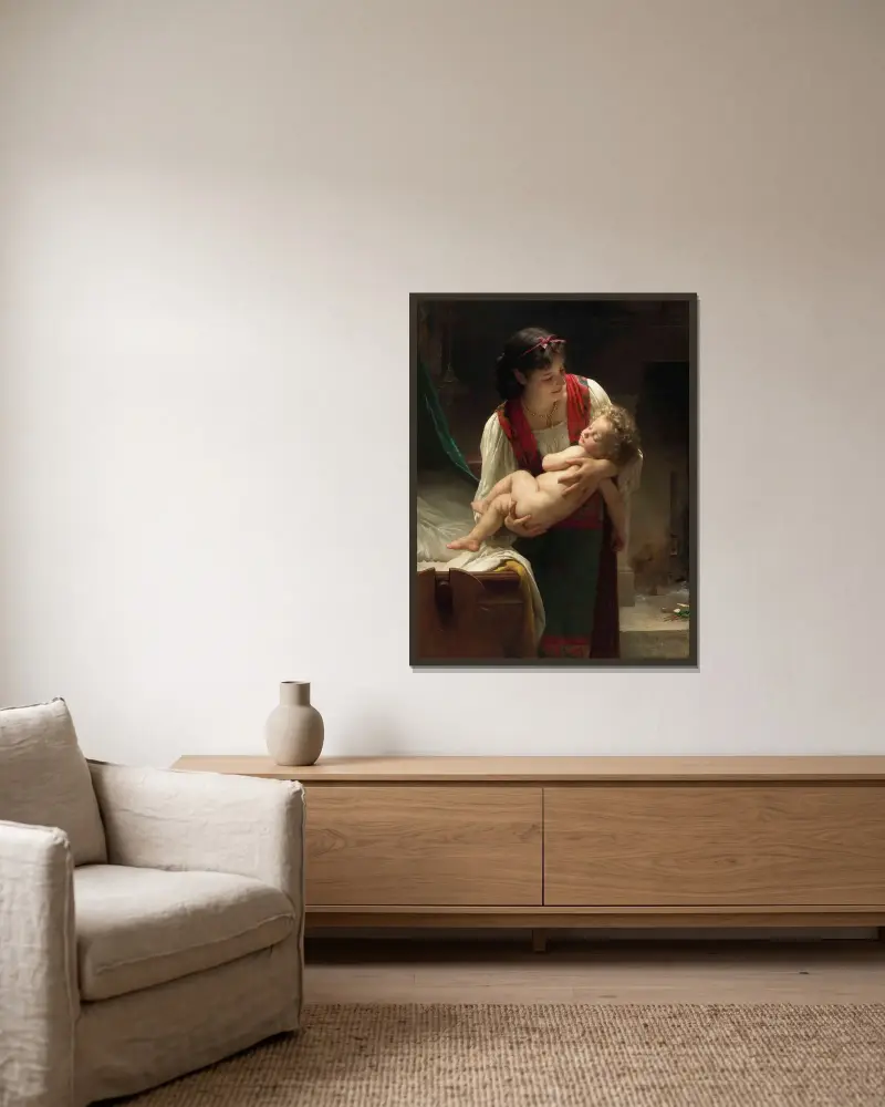 Berceuse (Le coucher), William Bouguereau w ramie na ścianie