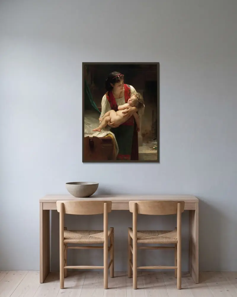 Berceuse (Le coucher), William Bouguereau w ramie na ścianie
