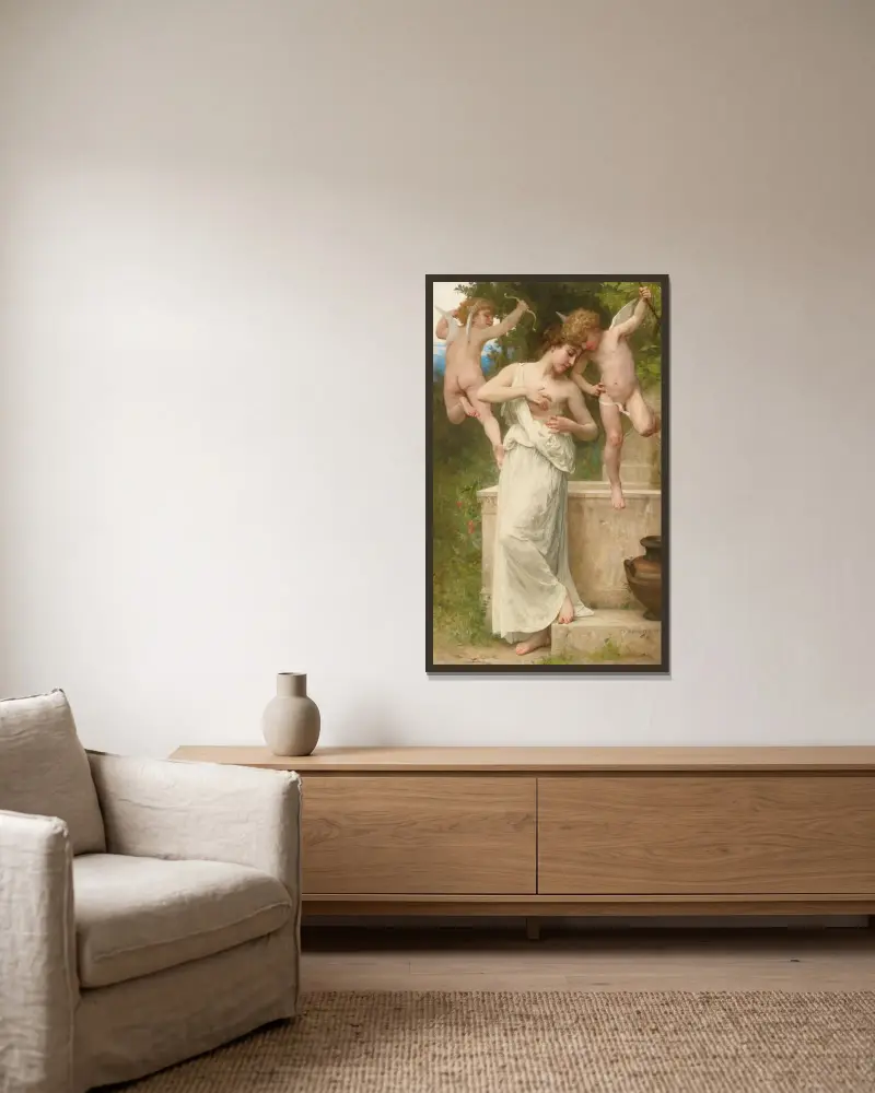 Kärlekens sår av William Bouguereau inramad på en vägg