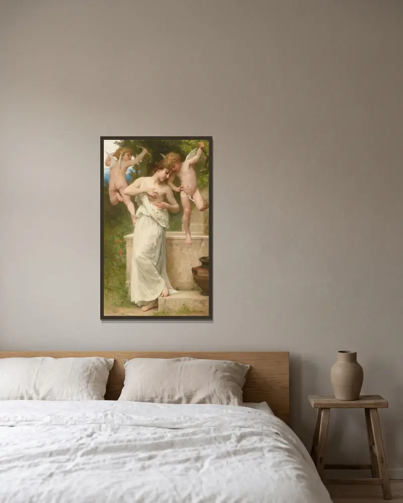 Kärlekens sår av William Bouguereau inramad på en vägg