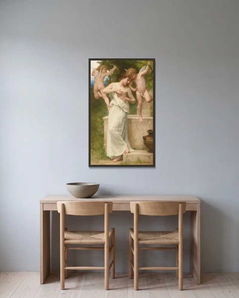 Kärlekens sår av William Bouguereau inramad på en vägg