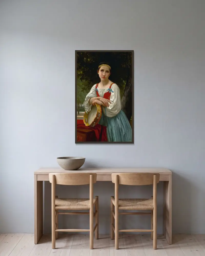 Bohemisk kvinna med tamburin av William Bouguereau inramad på en vägg