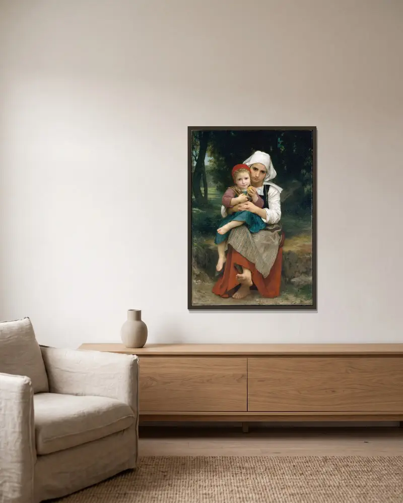 Breton Brother and Sister av William Bouguereau inramad på en vägg