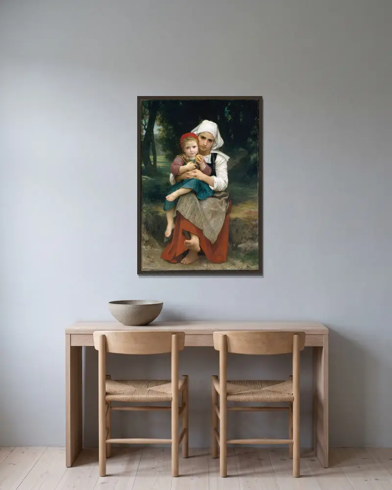 Breton Brother and Sister av William Bouguereau inramad på en vägg