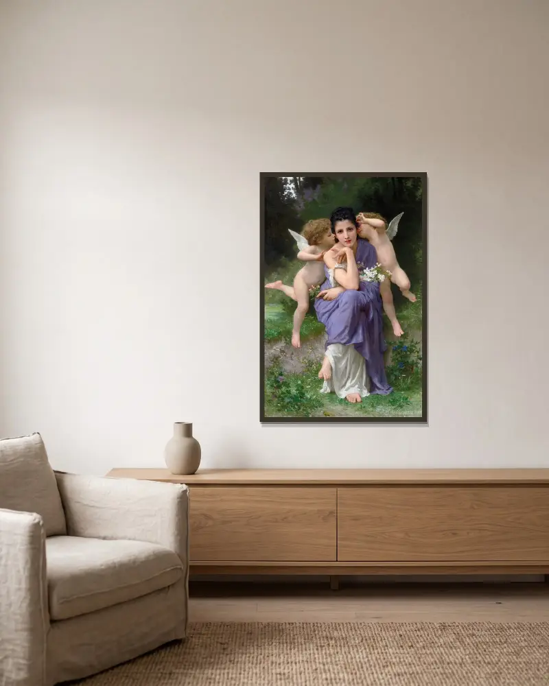 Vårsånger av William Bouguereau inramad på en vägg