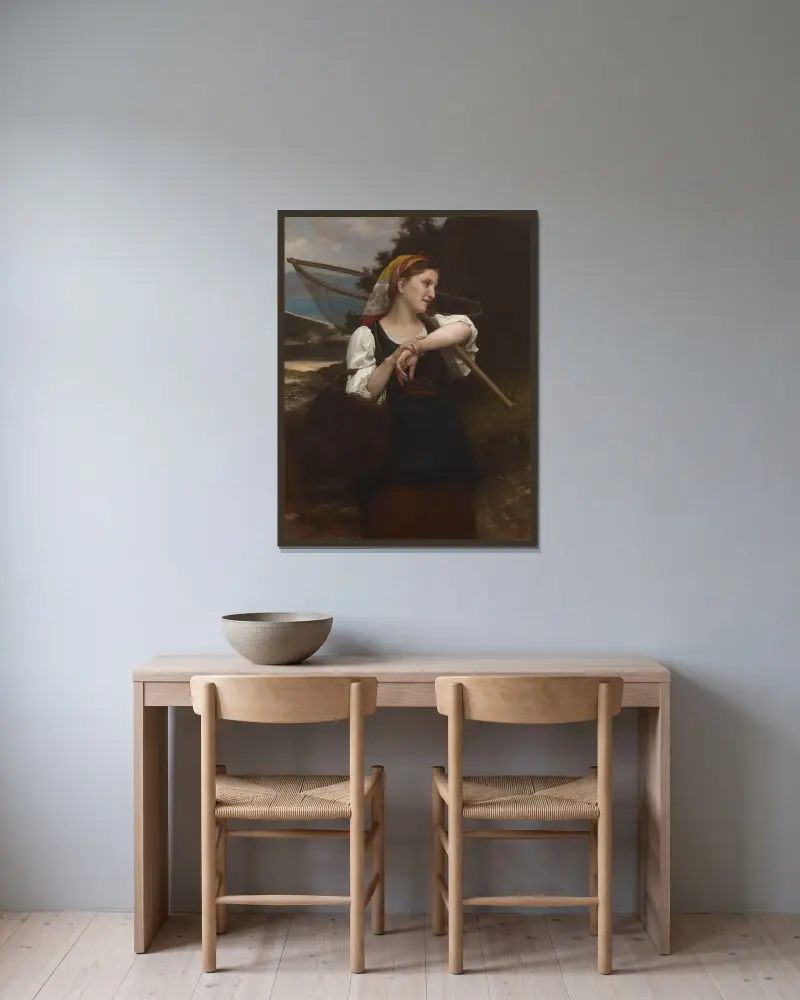 Fiskardottern av William Bouguereau inramad på en vägg