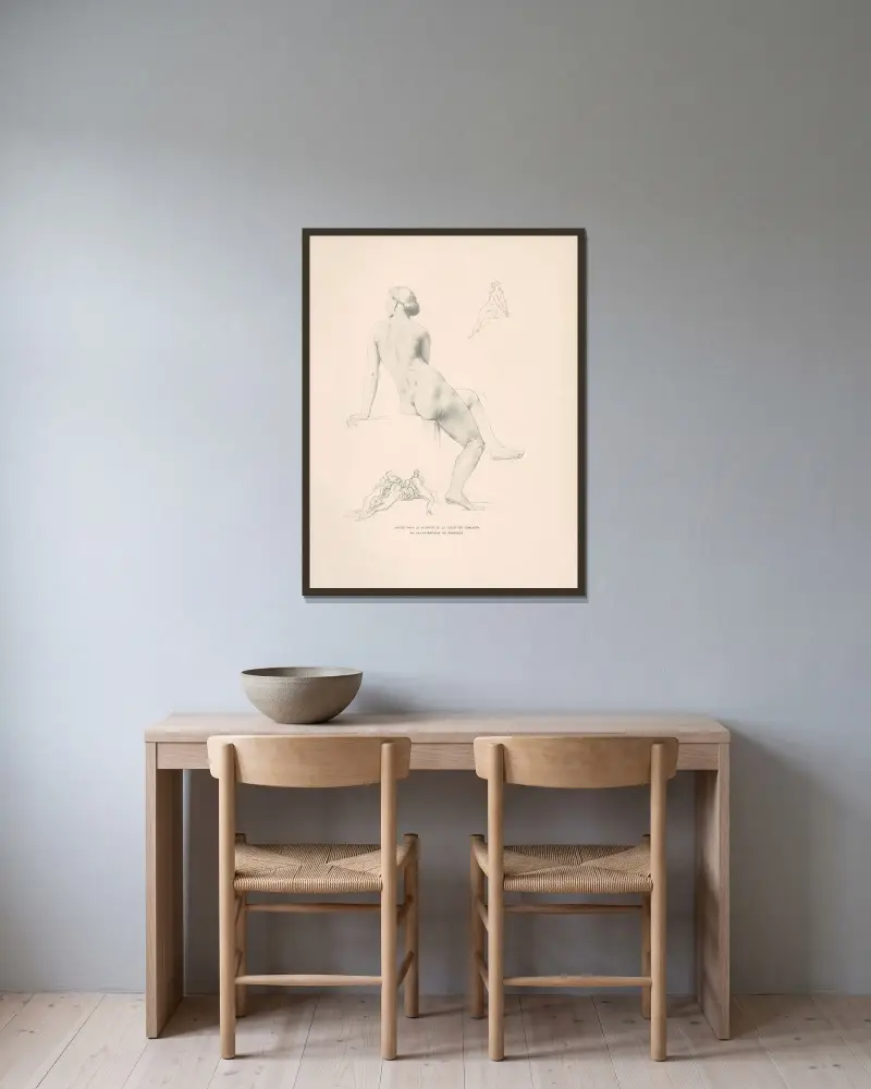 Skiss till Salle des concerts tak av William Bouguereau inramad på en vägg