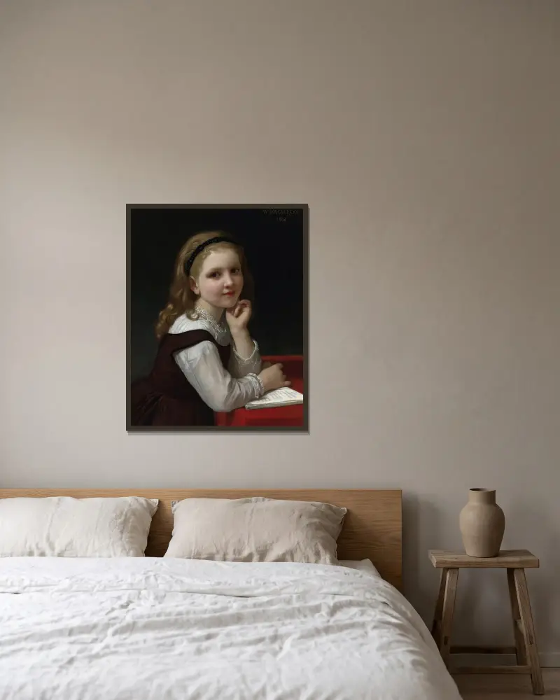 Distraction av William Bouguereau inramad på en vägg