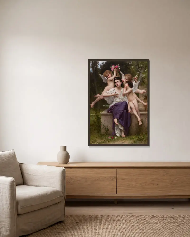 Vårdröm av William Bouguereau inramad på en vägg