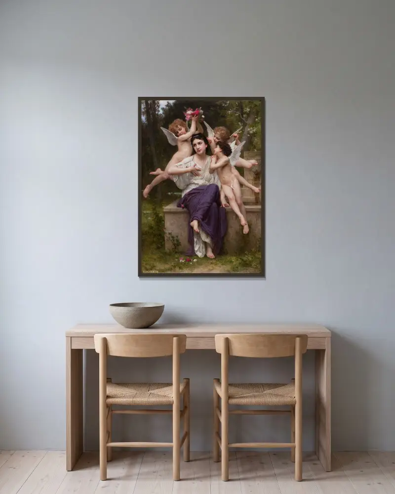 Vårdröm av William Bouguereau inramad på en vägg