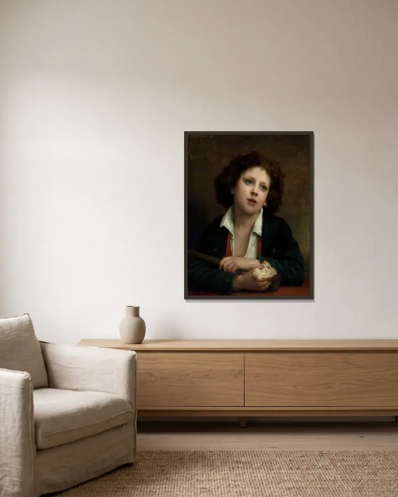 Italiensk pojke med brödbit av William Bouguereau inramad på en vägg