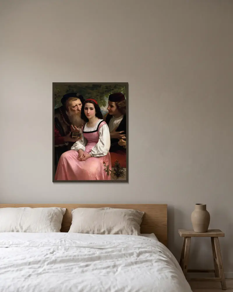 Entre la richesse et l’amour av William Bouguereau inramad på en vägg