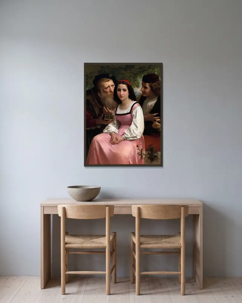 Entre la richesse et l’amour av William Bouguereau inramad på en vägg
