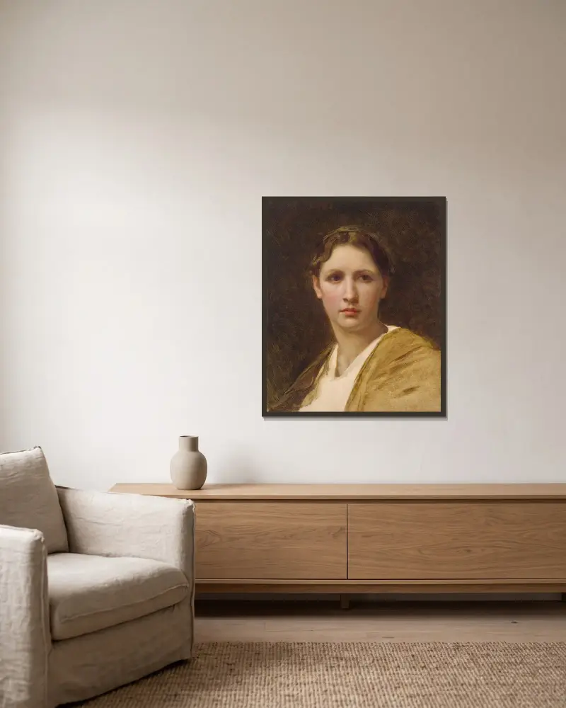 Studie av huvud av William Bouguereau inramad på en vägg