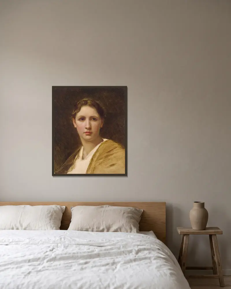Studie av huvud av William Bouguereau inramad på en vägg