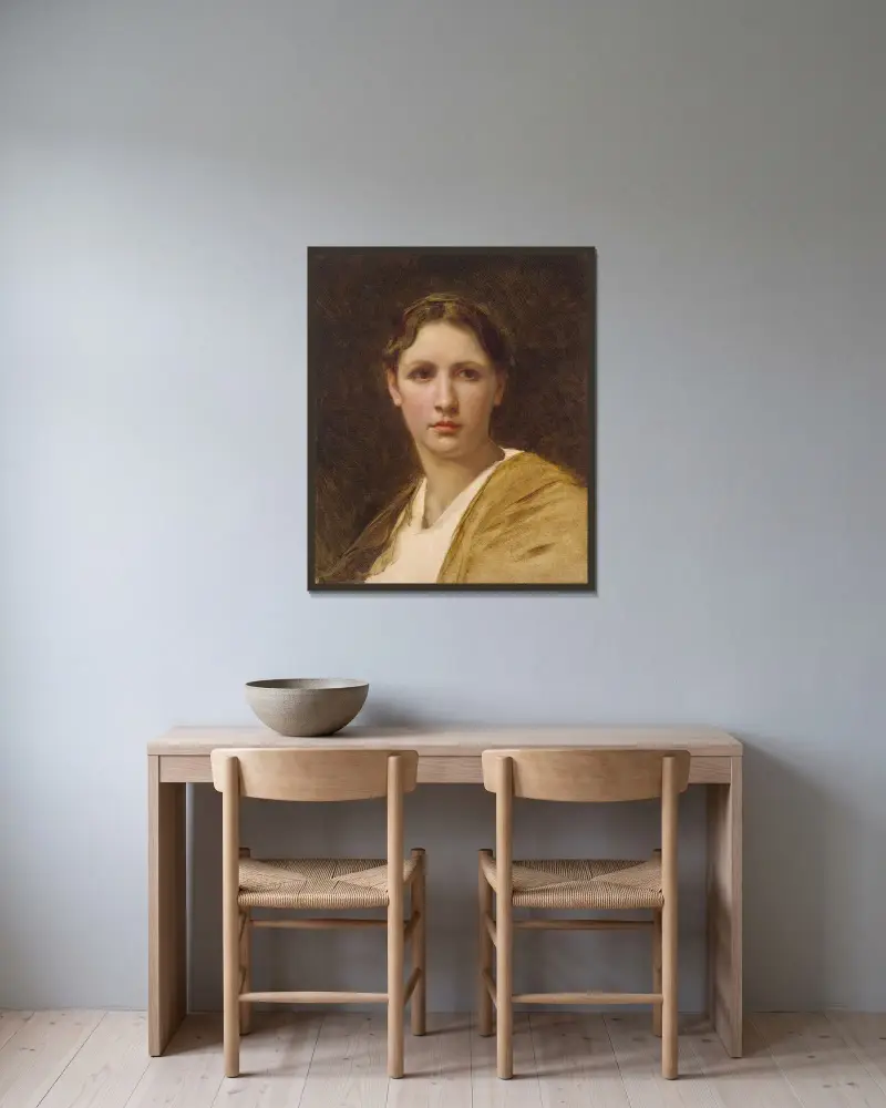 Studie av huvud av William Bouguereau inramad på en vägg