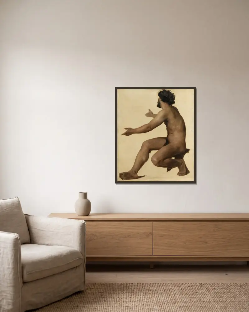 Studie av man med utsträckta armar, olja på duk av William Bouguereau inramad på en vägg
