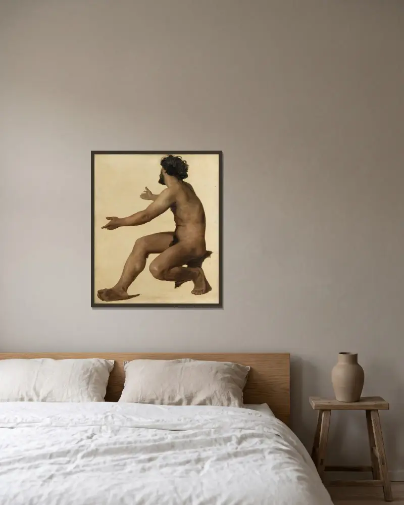 Studie av man med utsträckta armar, olja på duk av William Bouguereau inramad på en vägg
