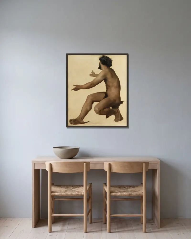 Studie av man med utsträckta armar, olja på duk av William Bouguereau inramad på en vägg
