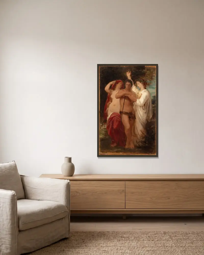 Studie för Hercules vid vägskälet av William Bouguereau inramad på en vägg