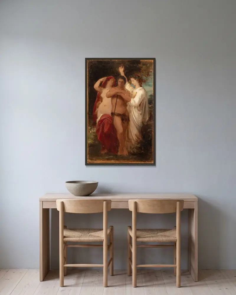 Studie för Hercules vid vägskälet av William Bouguereau inramad på en vägg