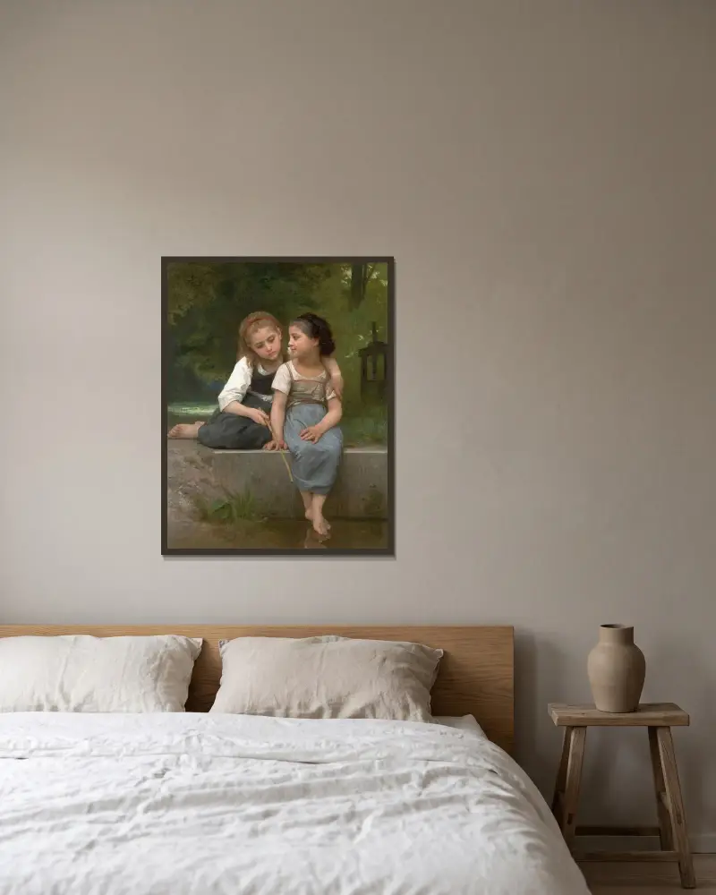 Fiske efter grodor av William Bouguereau inramad på en vägg
