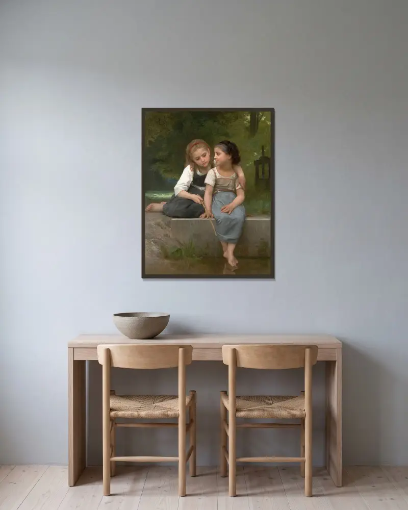 Fiske efter grodor av William Bouguereau inramad på en vägg