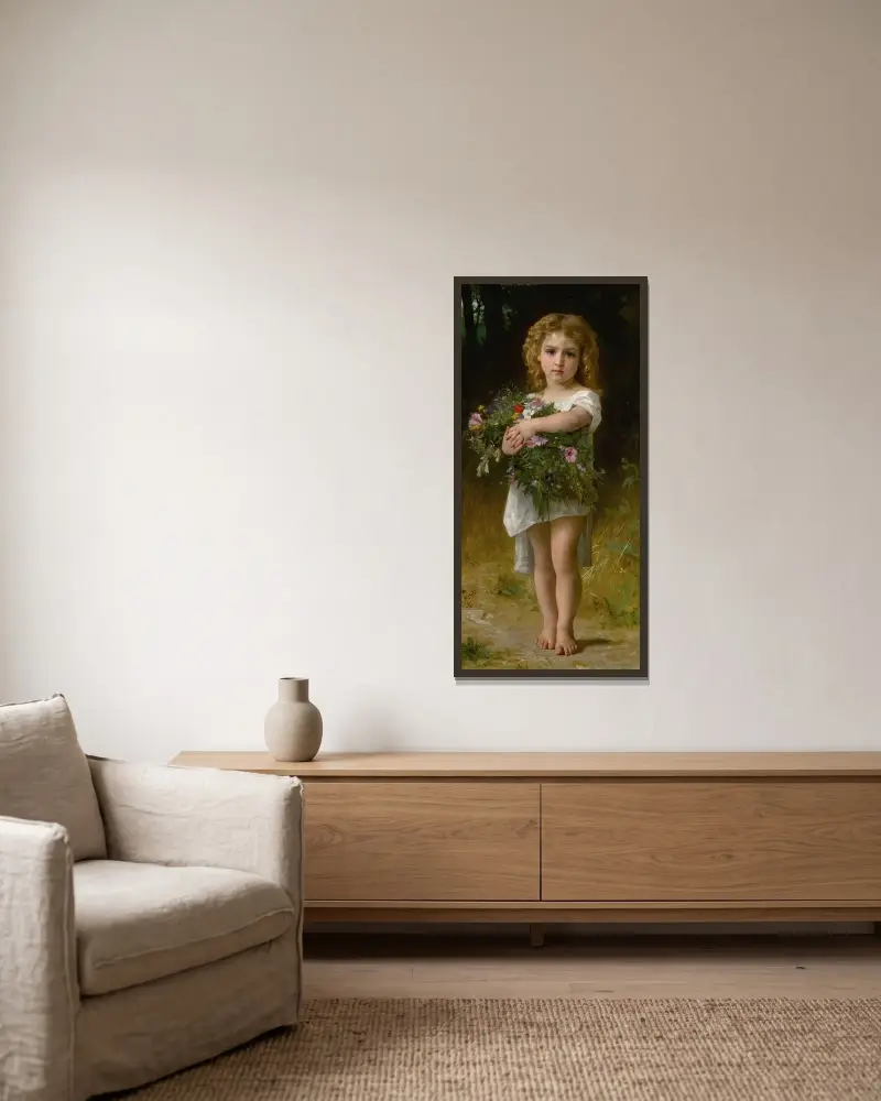 Vårblommor av William Bouguereau inramad på en vägg