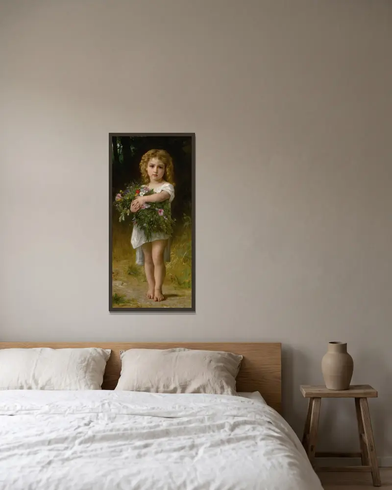 Vårblommor av William Bouguereau inramad på en vägg